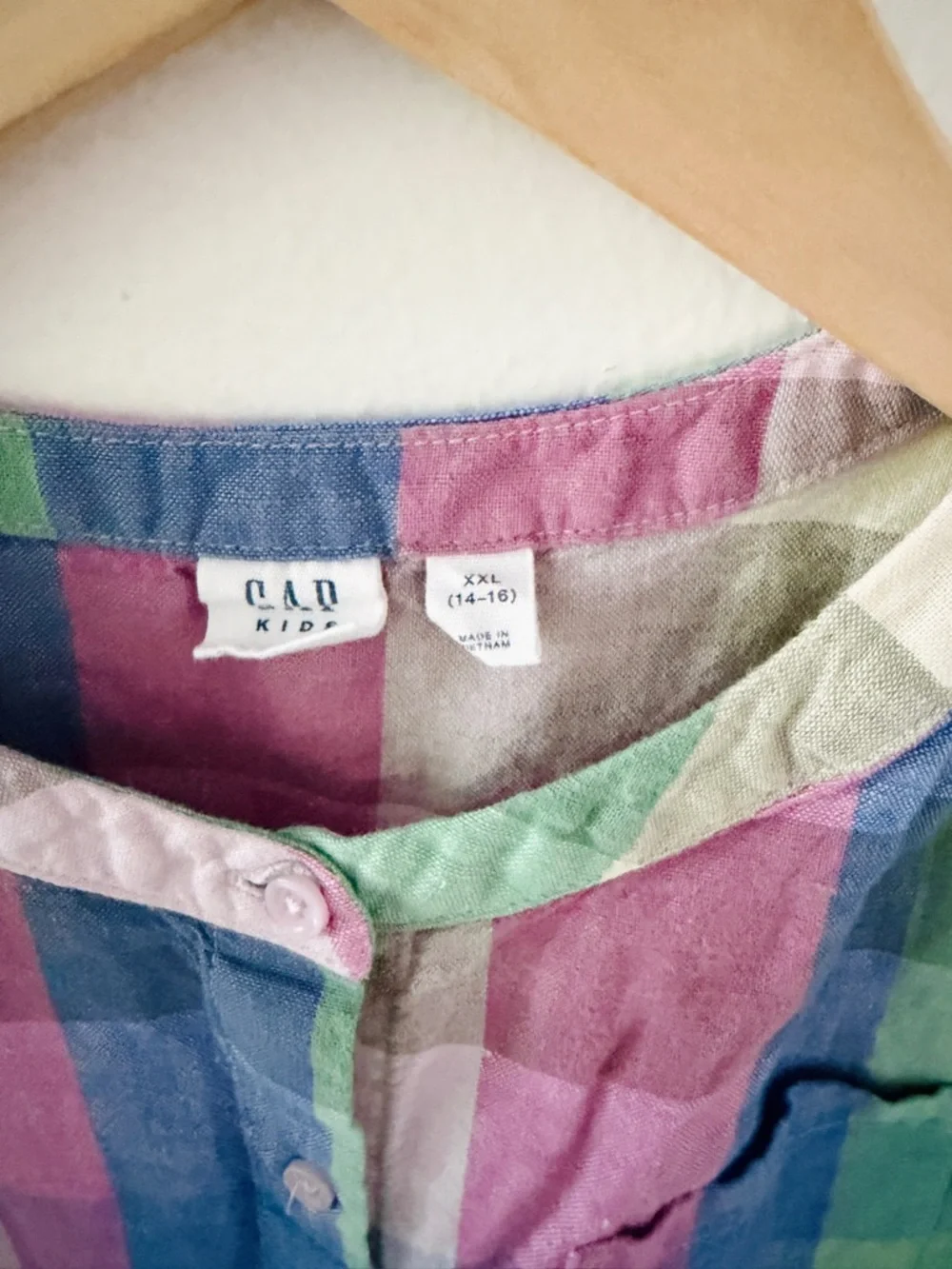 Gap Kids Linen Blend Pastel Plaid Blouse